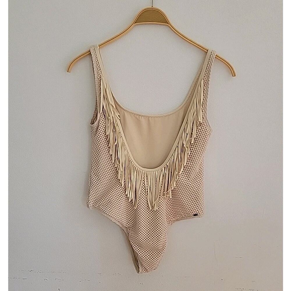 Rip Curl Joyride Fringed Mesh One Piece‎ Swimsuit Beige Boho Cowgirl Festival
